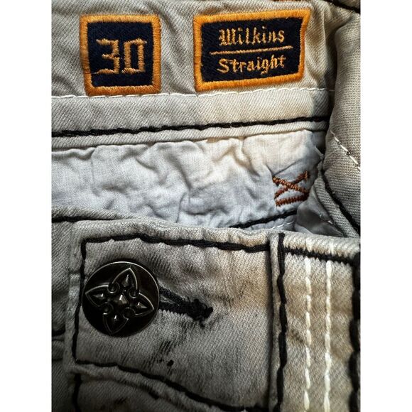 Rock Revival Jeans Mens Size 30/30 Wilkins-J401  Straight‎ Gray Paint Splatter - Picture 8 of 14